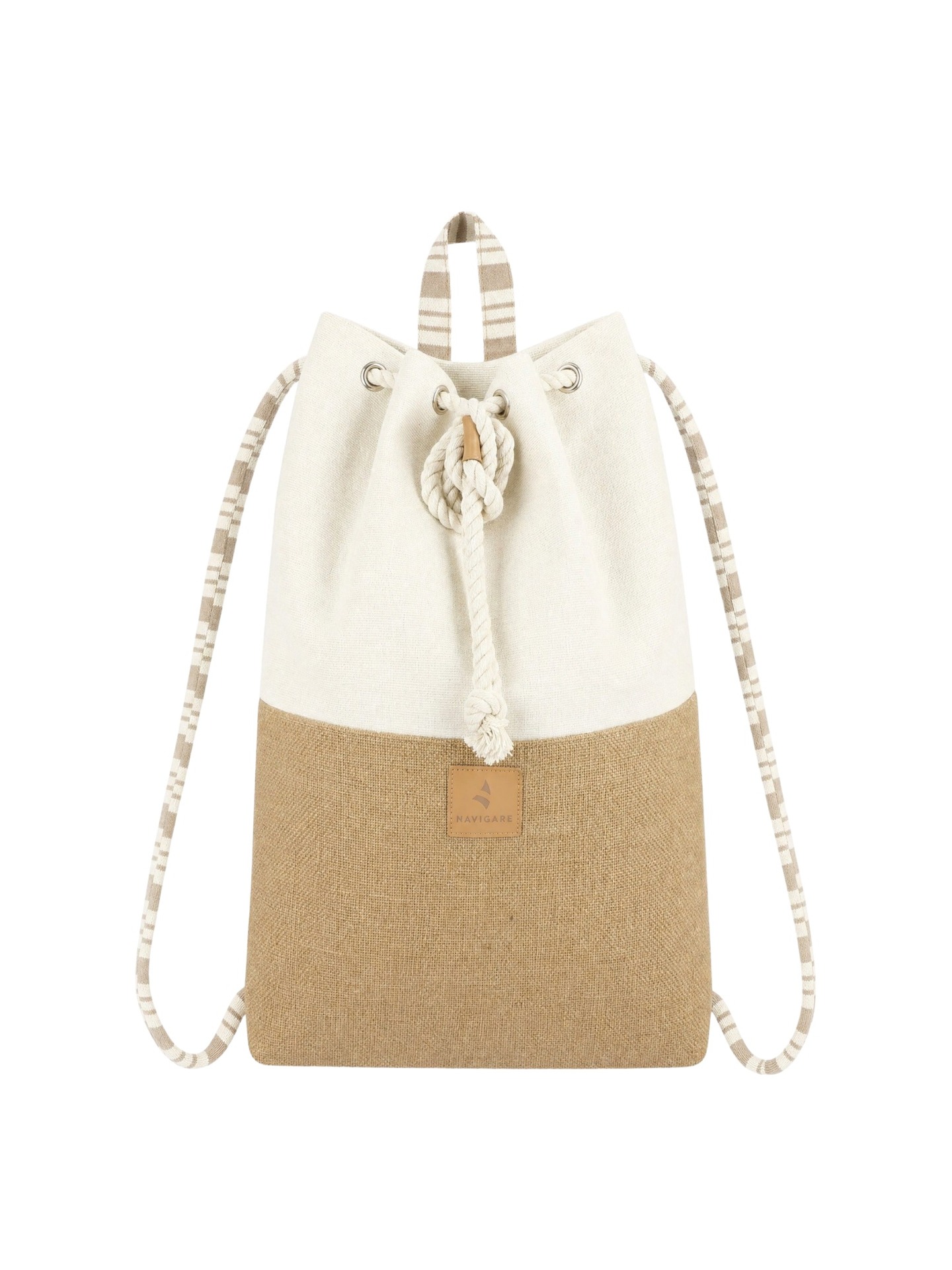 Borsa Zaino Unisex Beige Colour Blocking con Cordoncini Regolabili UNICA