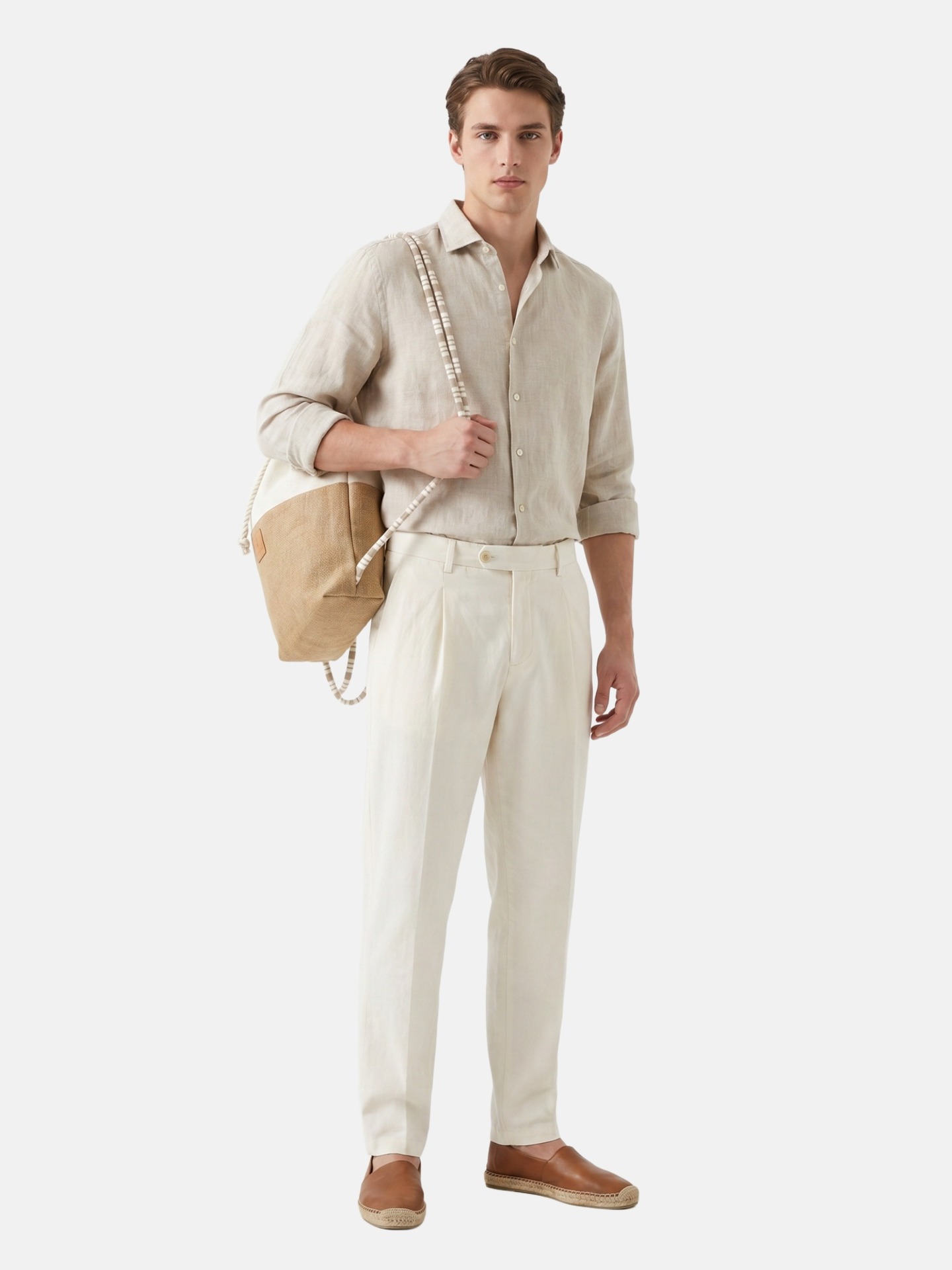 Borsa Zaino Unisex Beige Colour Blocking con Cordoncini Regolabili UNICA