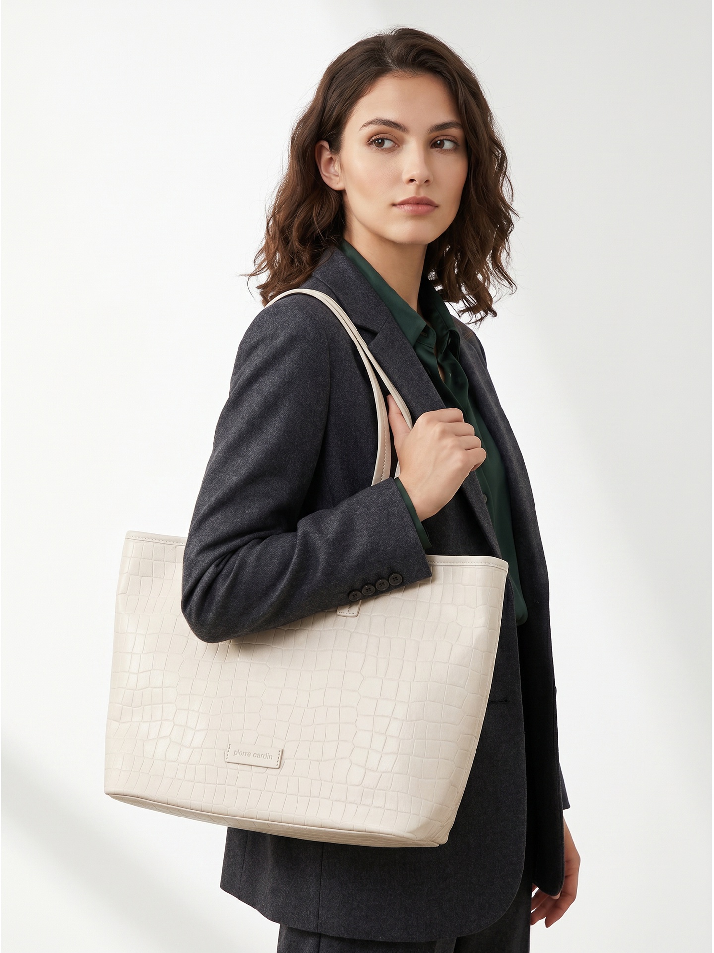 Borsa a spalla Pierre Cardin bianca vegan leather con texture quilted Bianco