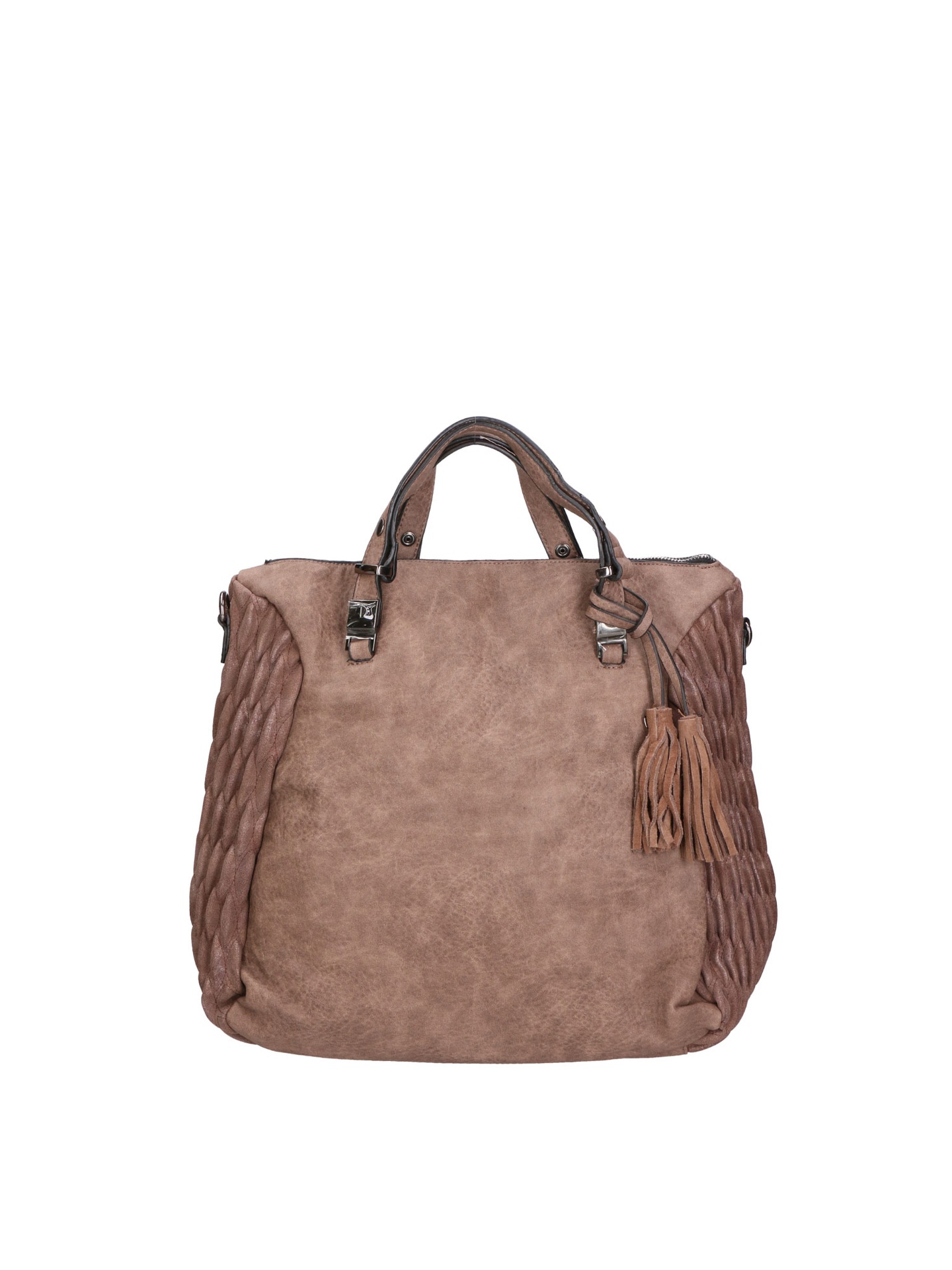 Borsa a Spalla Donna Beige Scuro Misto Nylon e Pelle con Zip Light Taupe UNICA