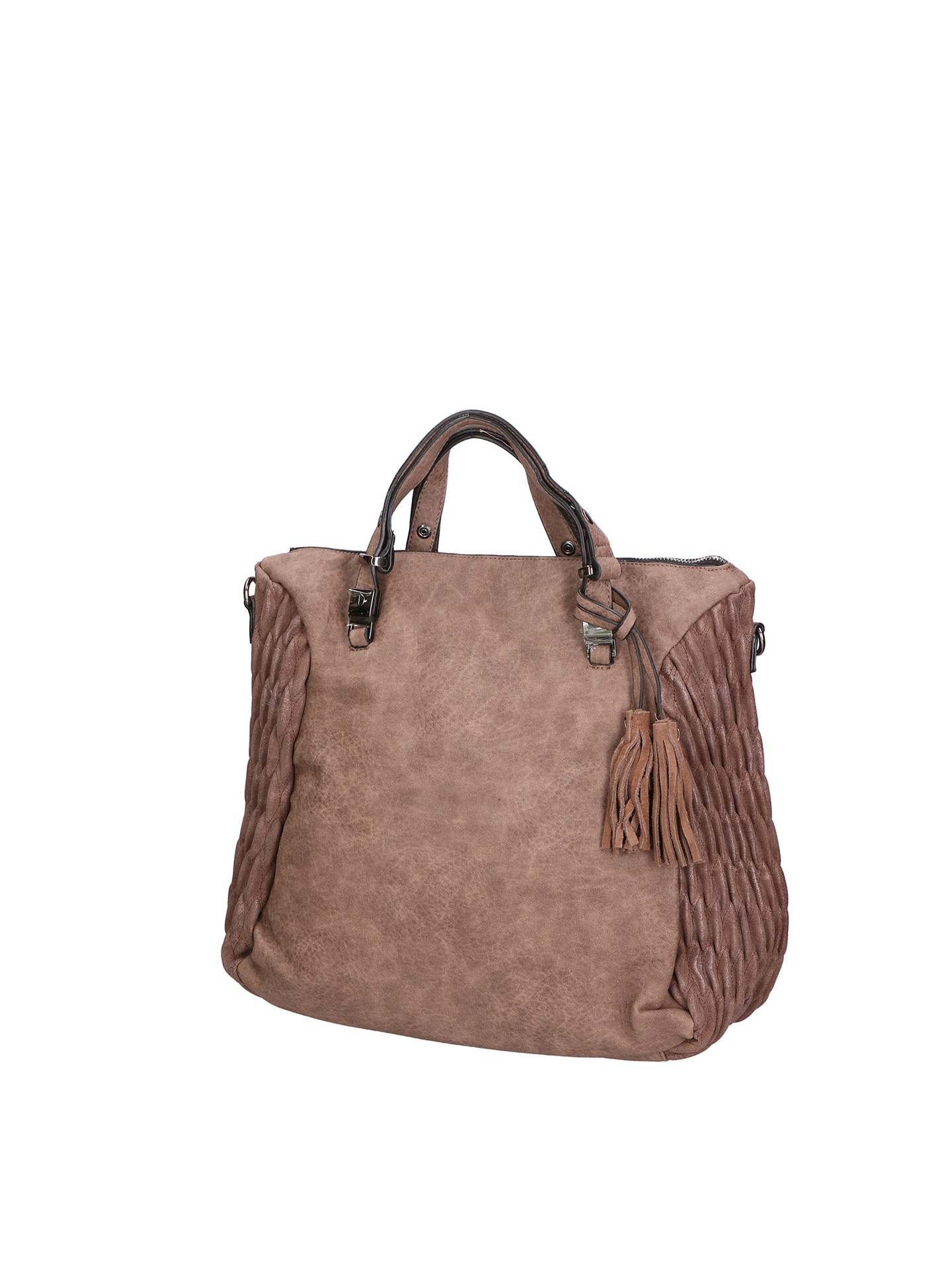 Borsa a Spalla Donna Beige Scuro Misto Nylon e Pelle con Zip Light Taupe UNICA
