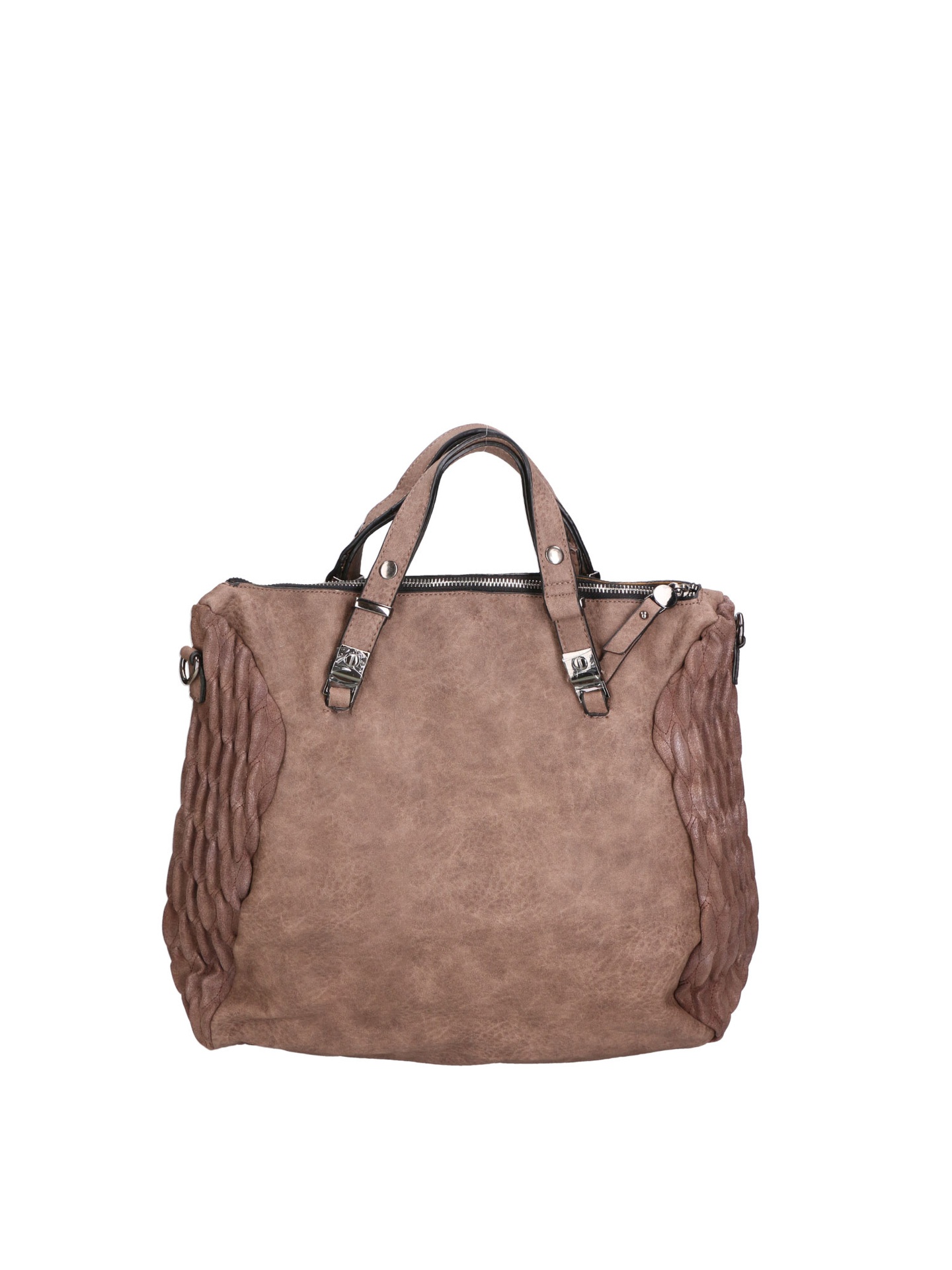Borsa a Spalla Donna Beige Scuro Misto Nylon e Pelle con Zip Light Taupe UNICA