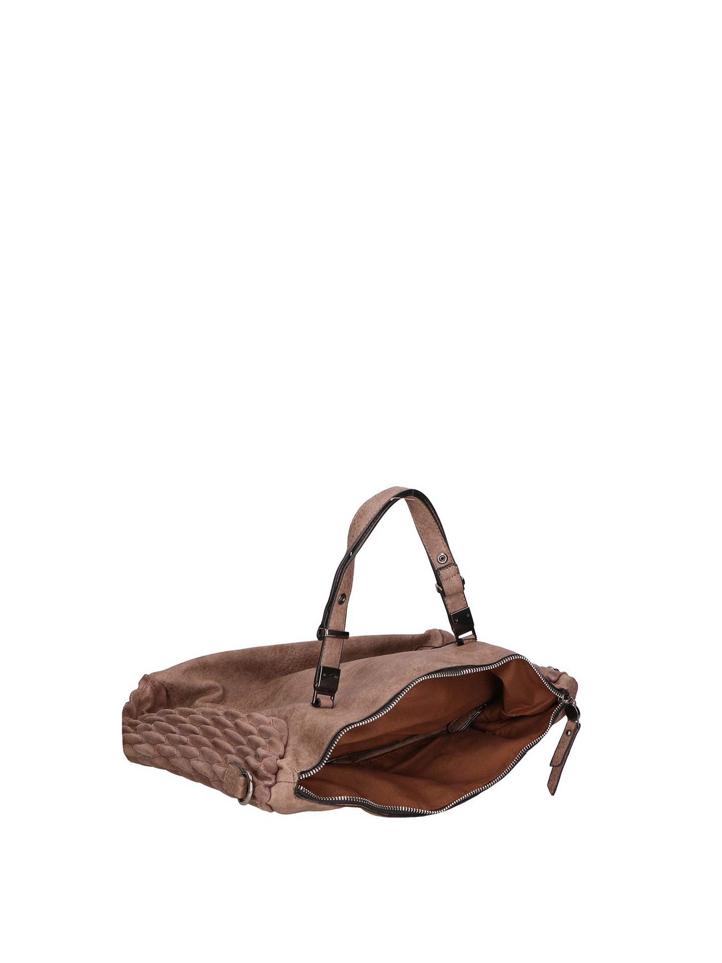 Borsa a Spalla Donna Beige Scuro Misto Nylon e Pelle con Zip Light Taupe UNICA
