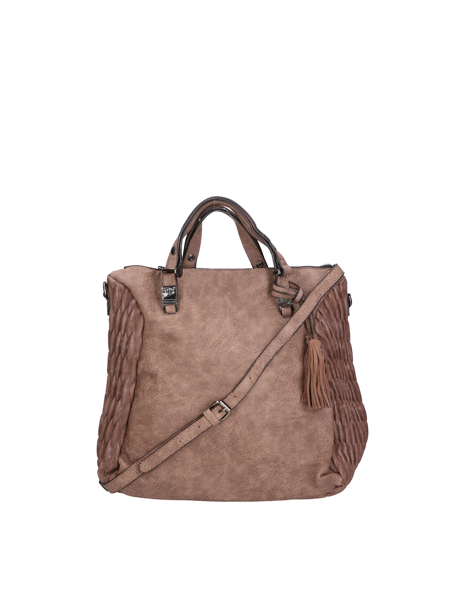 Borsa a Spalla Donna Beige Scuro Misto Nylon e Pelle con Zip Light Taupe UNICA