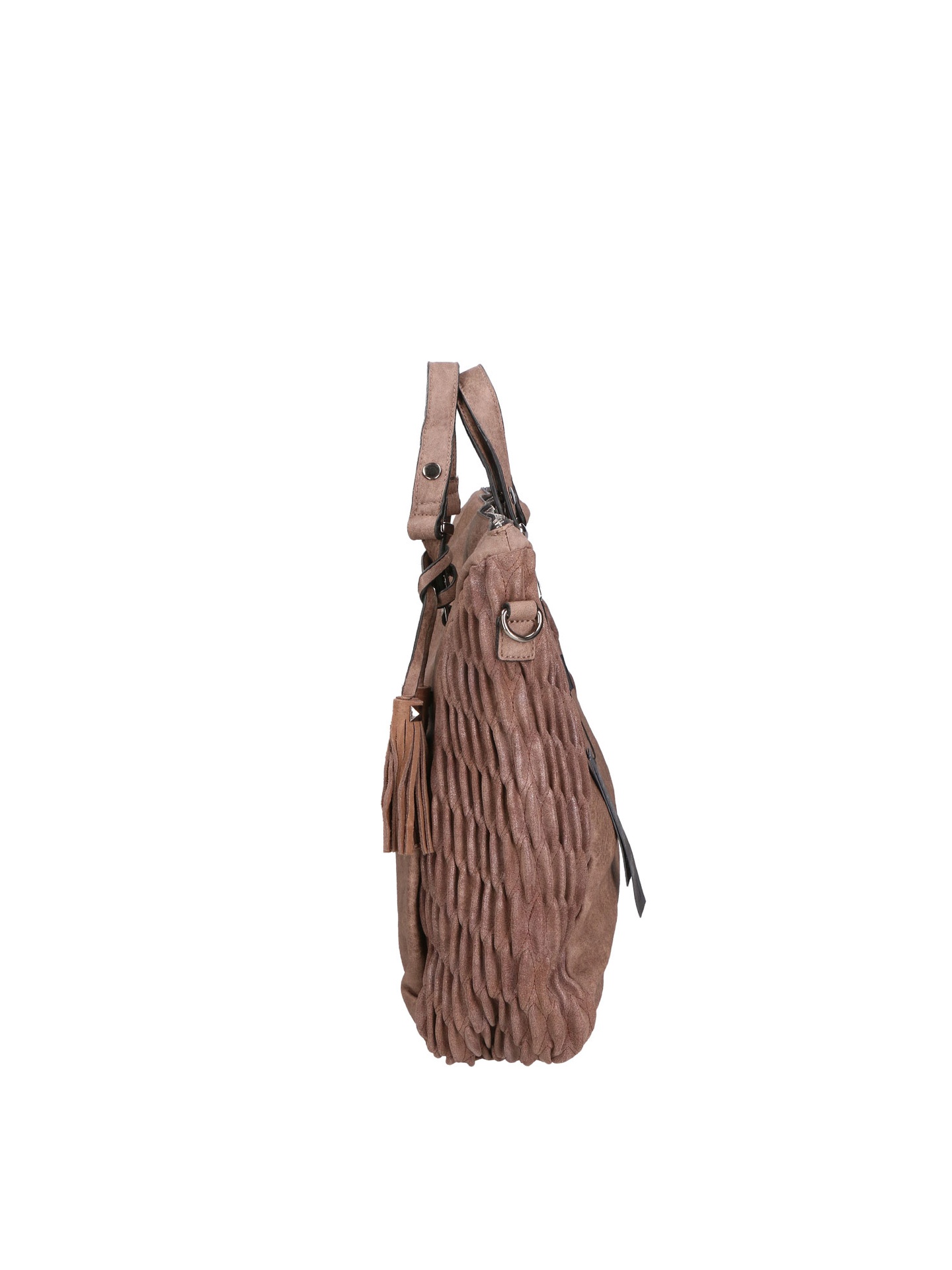 Borsa a Spalla Donna Beige Scuro Misto Nylon e Pelle con Zip Light Taupe UNICA