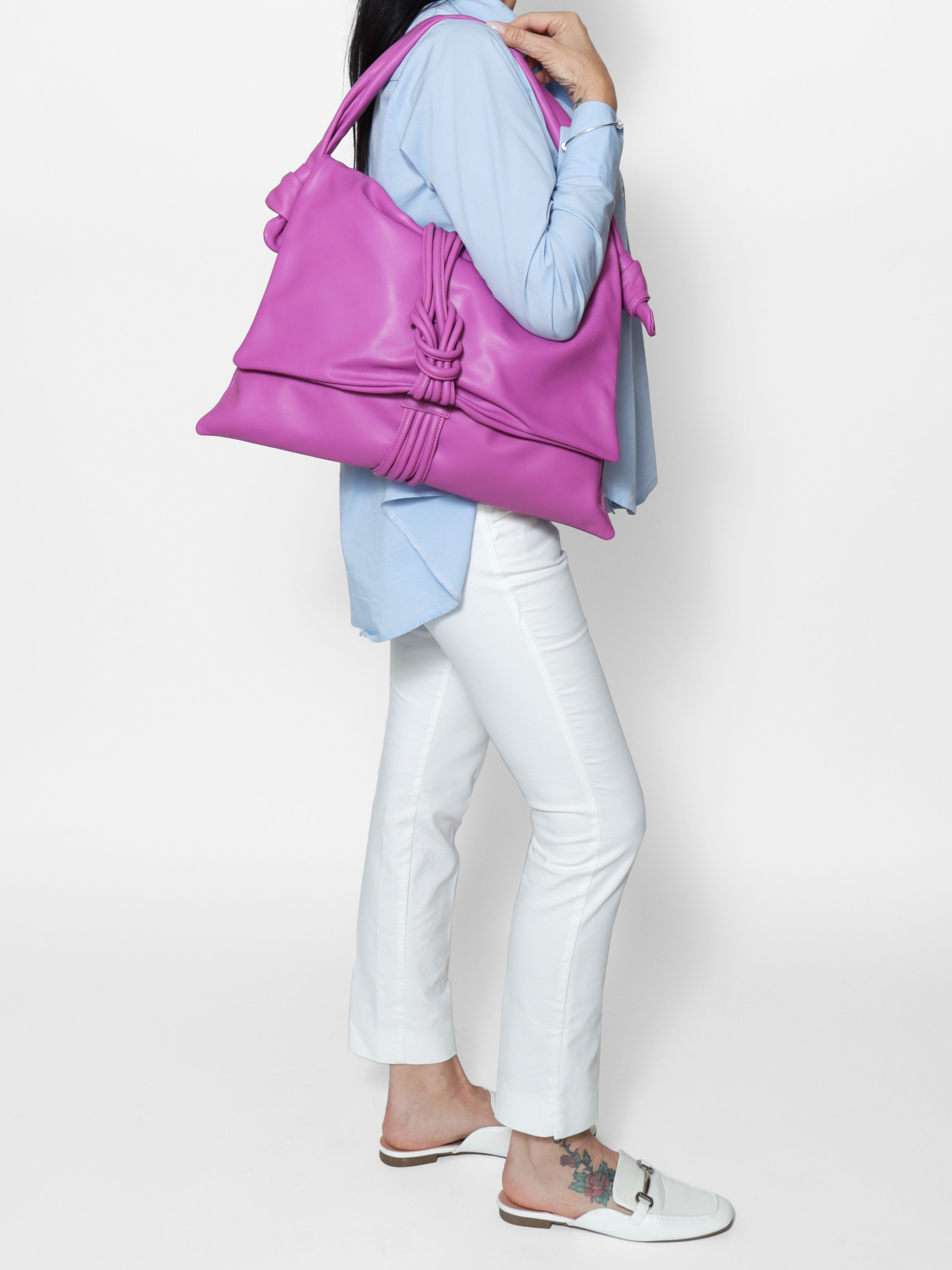 Borsa a Spalla Donna Vera Pelle Sauvage - Chiusura Magnetica Fuxsia UNICA