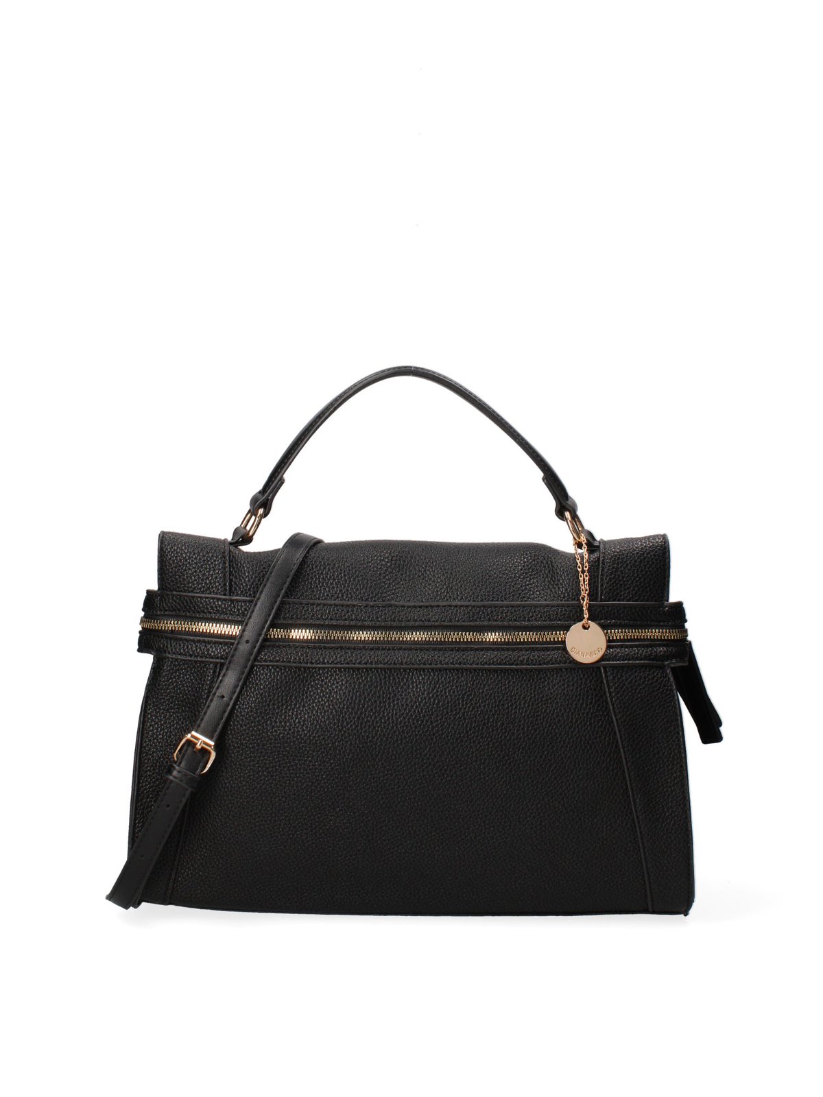 Diana & Co Firenze Borsa a Mano Donna Pelle Vegana Nera Zip Tracolla Black B
